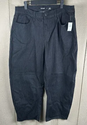 NEW Old Navy High Rise Wow Barrel Leg Jeans Womens 14 Dark Blue Black Wash 2025 thumbnail 1