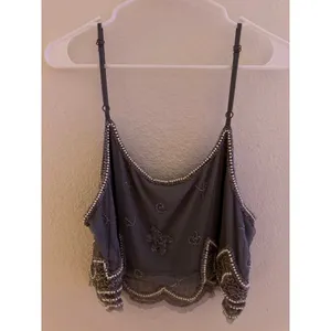 Miss Selfridge Grey Beaded Mesh Crop Cami Top Scalloped Sequin Festival Size 16 thumbnail 5