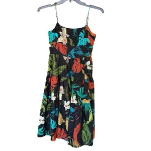 Delfi Collective 100% Cotton Black Green Floral Botanical Midi Dress Size XS thumbnail 2