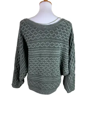 Anthropologie Pilcro Micro Fisherman Sweater 1X‎ Green Chunky Cable Knit thumbnail 3
