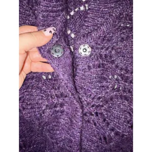 Free People Sweater Cardigan Wool Blend 4 Snap Purple Open Weave Chunky Knit M thumbnail 8
