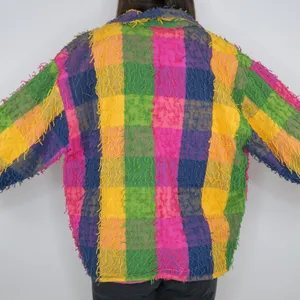 Vintage Keren Hart Colorblock Stringy Fringe Shaggy Rag Jacket thumbnail 8