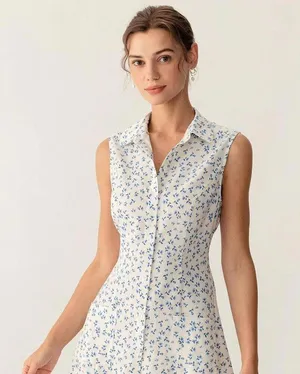 RIHOAS Blue Floral Pocket Sleeveless Mini Dress L thumbnail 3