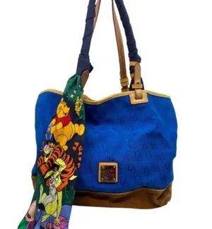 Dooney & BOURKE Blue Brown Large Fabric Tote Bag thumbnail 1