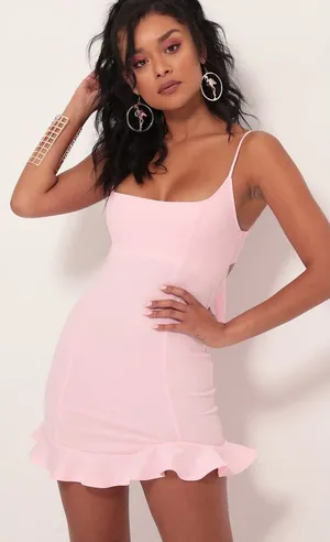 Lucy In The Sky Pink Ruffle Bow Back‎ Mini Dress Small Bodycon Party Homecoming thumbnail 1