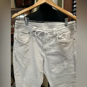EUC H&M white distressed waist string skinny jeans thumbnail 3