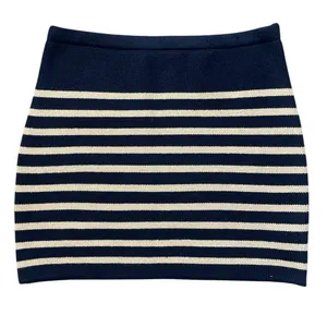 English Factory Knit Stretch Navy Blue & Cream Striped‎ Mini Skirt Size Large thumbnail 4