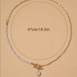 Natural Ocean Pearl Pendant Charm Natural Pearls gold chain necklace toggle clsp thumbnail 3