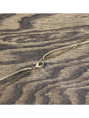 Tassel Pendant Necklace with Faux Leather Cord Tan Brown / Blue Multi 28" thumbnail 5
