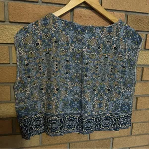 Free People Cropped Boxy Sleeveless Top Floral Boho Patterned Blue Size XS thumbnail 3