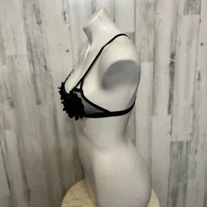 BWB Black Strappy Bralette Small Floral Applique Sheer Mesh Harness Top Festival thumbnail 2