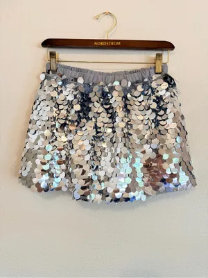 NWT Spirit Halloween sequinned mini skirt, silver tone large round sequin, sz L thumbnail 2
