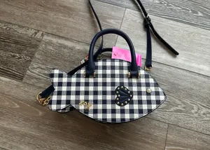 NWT Betsey Johnson Adorable Plaid Fish Handbag Crossbody Navy Blue & White thumbnail 4