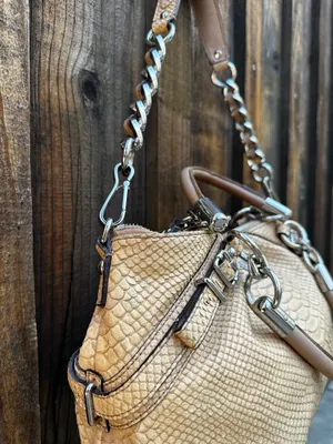 Y2K Coach Madison Kristin Satchel Tan Python Embossed Leather Silver Chain thumbnail 11