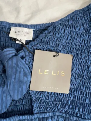 Le Lis Blue Smocked Babydoll Mini Dress Tie Front Boho size M thumbnail 6