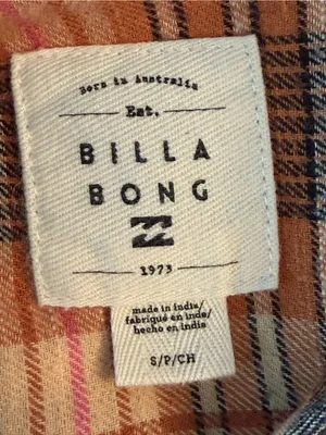 Women’s Billabong Orange Plaid Button-Up Shirt 100% cotton flannel size all thumbnail 2