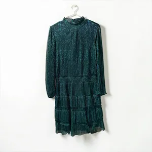 Women's Green Metallic Tiered Long Sleeve Mini Dress thumbnail 2