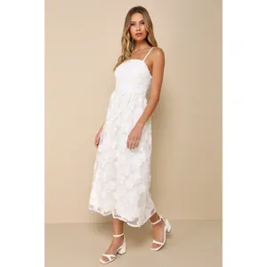 NWT Lulus Delightful Charisma White Embroidered Sequin Mesh Midi Dress Glam Sz S thumbnail 7