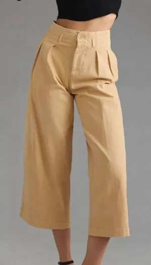 Maeve Anthropologie High-Waisted Wide-Leg Culottes Pants Khaki Crop Size 2 thumbnail 1