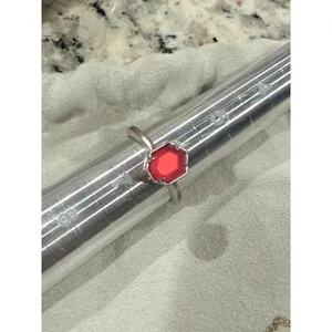 Kendra Scott Calvin Stacking Ring Sz 6.25 Rhodium Silver Red Magnesite Gemstone thumbnail 11
