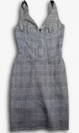 Lucid Pink Grey Glen Plaid Corset Bodice V-Neck Sleeveless Mini Dress Bodycon‎ thumbnail 1