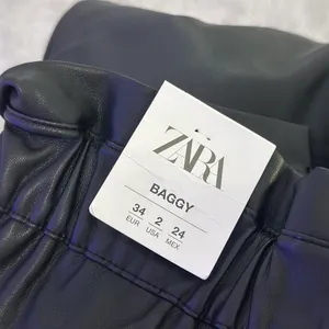 ZARA Black Leather Pants High-Rise Wide-Leg size 34/4 thumbnail 5