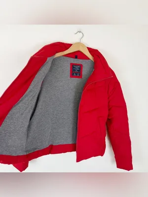 Abercrombie & Fitch Red Quilted Puffer Jacket Crop High Neck Cozy Y2K thumbnail 3
