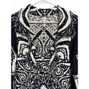 Free People Mandella‎ Intarsia Cardigan Knit Jacket Black/White Women's Size Lg thumbnail 3