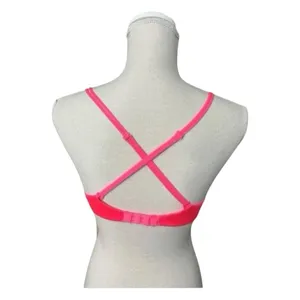 Victoria’s Secret Push Up Bra 34B Plunge Neon Pink Underwire Purple Floral Lace thumbnail 3
