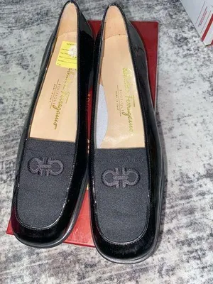 Salvatore Ferragamo Seila Black Patent Leather Wedge Loafers Size 7AA thumbnail 2