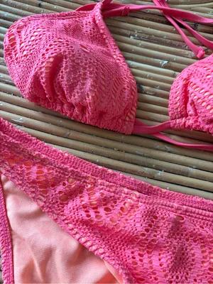 No Boundaries Coral-Orange & Hot Pink Crochet Bikini Set thumbnail 2
