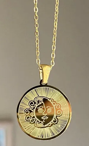 Handmade fully gold stainless steel celestial whimsical vintage moon necklace🌟 thumbnail 1
