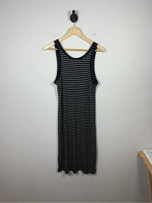 Abercrombie & Fitch Ribbed Striped Midi Tank Dress Black White Size M thumbnail 2
