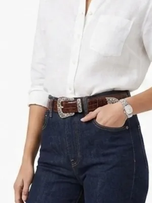 Brighton Brown croc Embossed Belt With Silvertone Hardware Vintage thumbnail 1