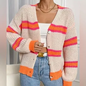Cider S/M Women’s Knit Cardigan Sweater Button Cream Pink Orange Size Small NEW thumbnail 1