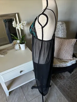 Joyaria black goth dark moody romantic sheer lace slip midi dress med L XL thumbnail 5