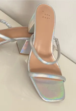a new day Holographic Metalic Strappy Block Heel Sandal thumbnail 1