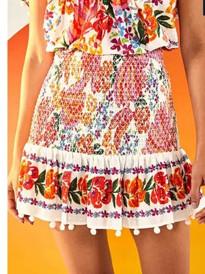 Nwot FARM RIO SPRING BANANAS MINI SKIRT pom $140 fall thumbnail 3