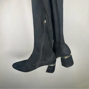 Zara Basic | 41 Black Over the Knee Boots with Block Heel and Pull-On‎ Style thumbnail 6