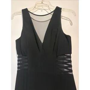 Nightway Black Maxi Dress Gown Sheer Front + Side Cutout Details Slit Size 8 thumbnail 4