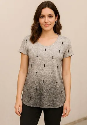 Daytrip Gray Burnout Cross Scoopneck Short Sleeve Tee Size Large thumbnail 1