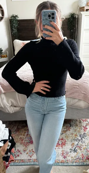 Forever 21 Black Ribbed Mock Neck Longsleeve thumbnail 2