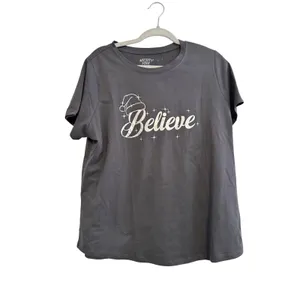 Believe Graphic T-Shirt Christmas Theme Gray Mighty Fine‎ XL NWT thumbnail 2