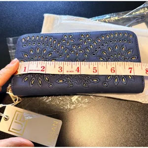 Urban Expression Beckette Wallet Women OS Denim Blue NEW Vegan Floral Laser Cut thumbnail 7