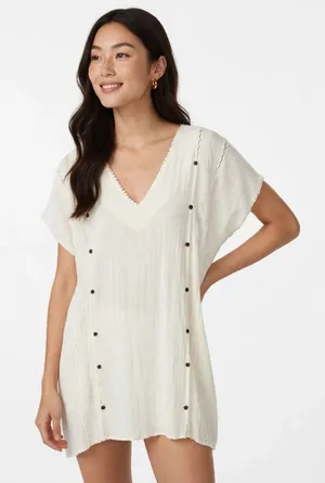 Izcalli Top One Size Off White Short Sleeve Oversized Minimalist Boho thumbnail 1