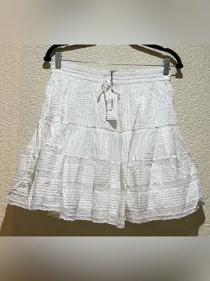 Unsubscribed Brand NWT White Tiered Mini Skirt with Lace Trim Size XS thumbnail 2