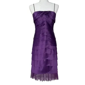 VTG Y2K JS Collection Dress 6 Mermaid Scalloped Ruffle Layered Purple Satin‎ thumbnail 3