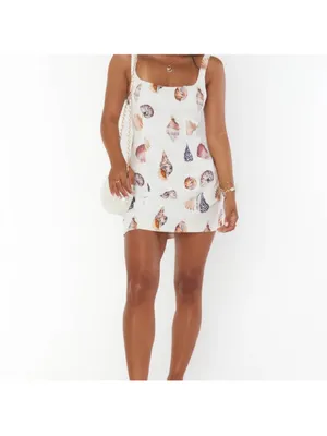 SHOW ME YOUR MUMU Steph Mini Dress White Shell Print Linen Size S Resort Wear thumbnail 3
