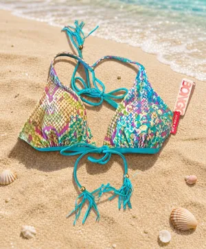 NWT Bongo Colorful Snakeskin Print Triangle Bikini Top Sz M thumbnail 1