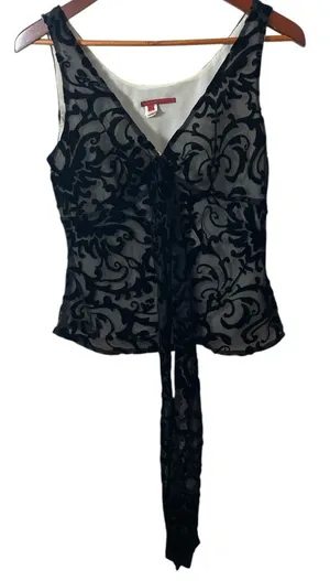Whimsigoth black burnout velvet sheer overlay sleeveless Blouse fairycore thumbnail 1